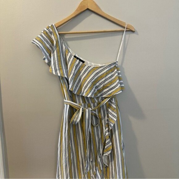 Lulus High Tide One-Shoulder Yellow & White Striped Midi Dress Size Small - Picture 5 of 12